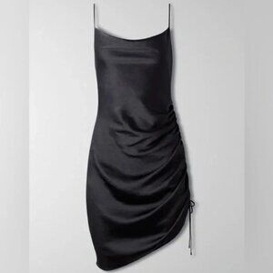 Aritzia Wilfred Sestina Ruched Satin Slip Dress Black Size XXS